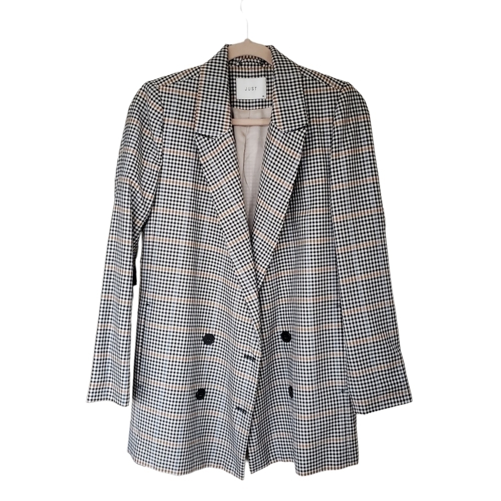Just Female Holmes Oversized Double Breasted  Checkered Plaid Blazer